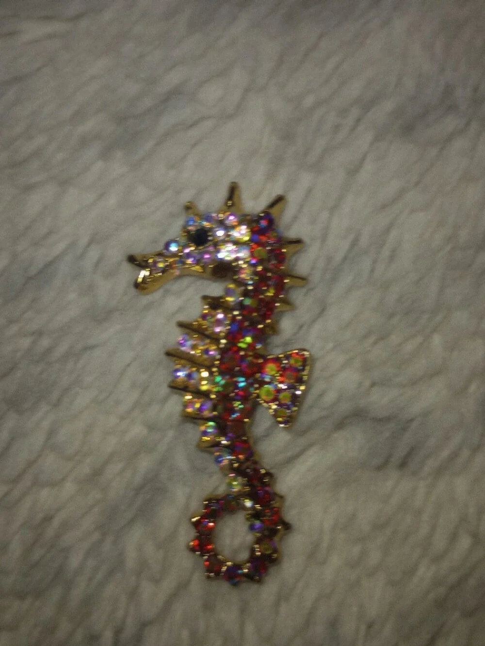 Gold-Tone Crystal Seahorse Brooch